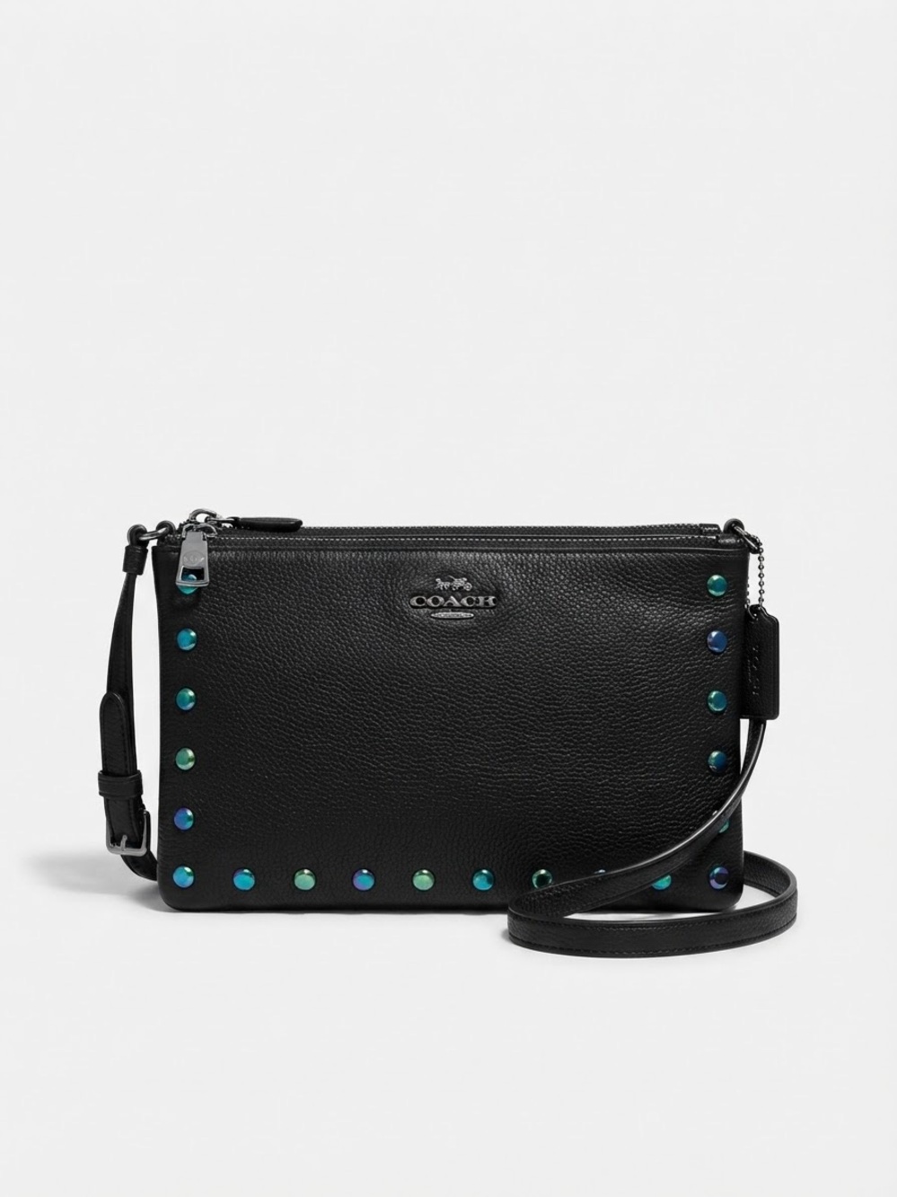 Coach Lyla Crossbody Bag Black Pebble Leather Oil Slick Rivets (Style F24467)